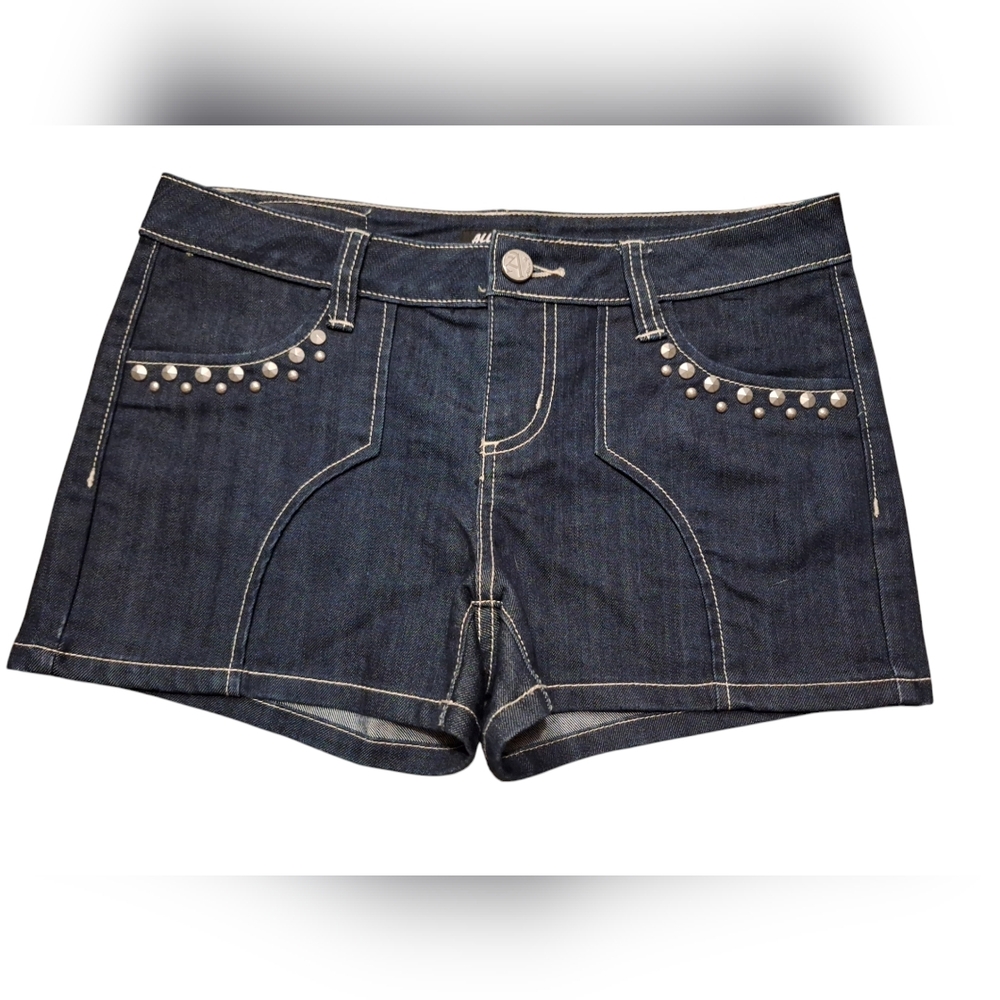 Dark wash studded denim shorts size 6